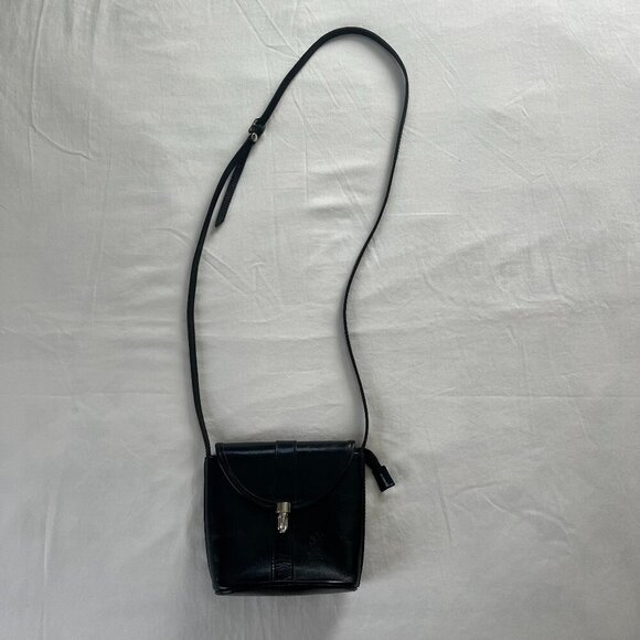 Vera Pelle Black Leather Crossbody Purse Made in Italy - Picture 1 of 9